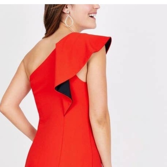 Rachel Roy Collection one-shoulder flutter sheath dress cocktail - red/black- s - Picture 6 of 6